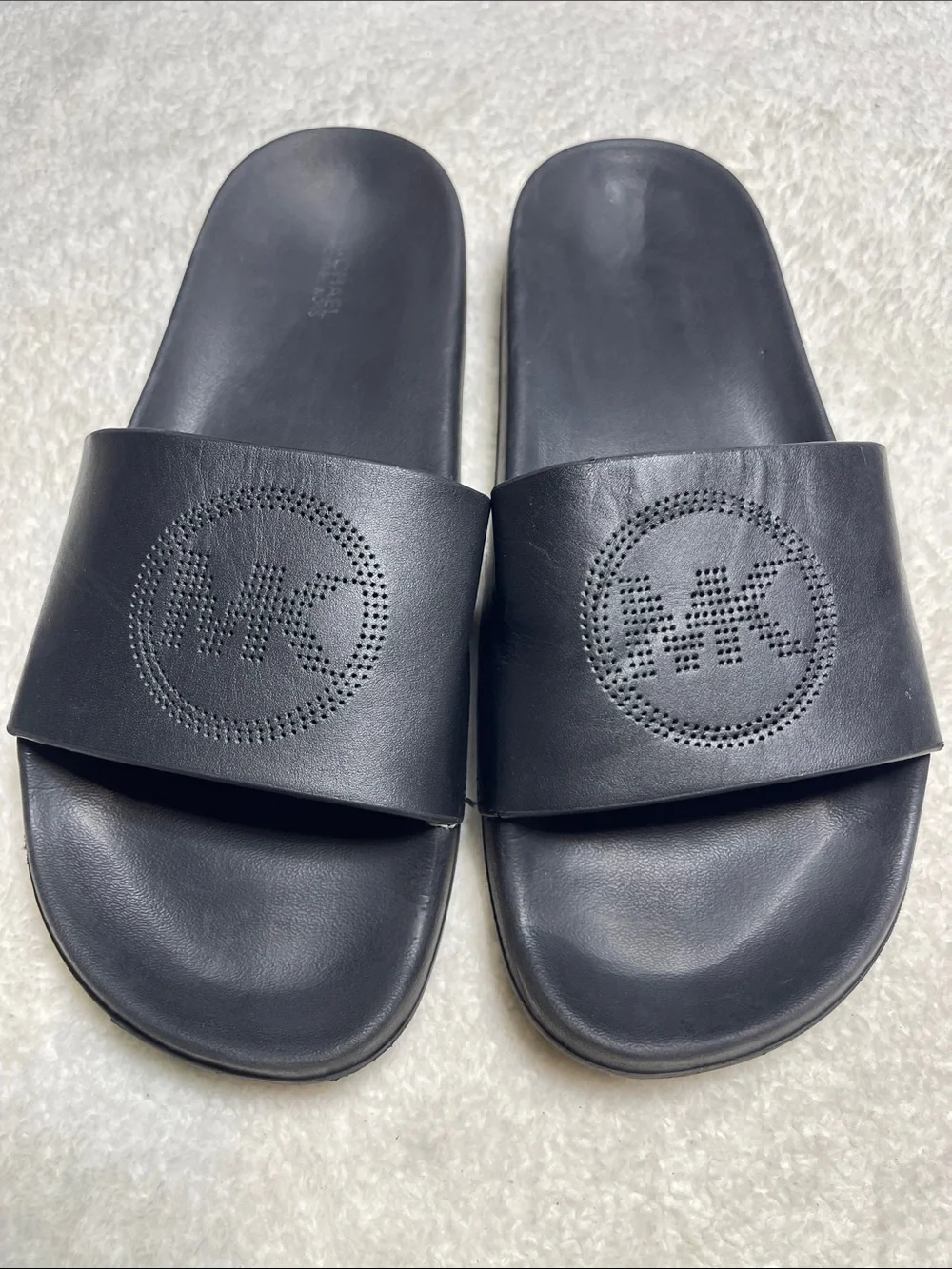 Michael Kors Black Perforated MK Slide Sandals Size 9